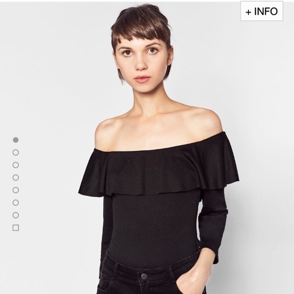 ZARA black off the shoulders ruffle bodysuit - Picture 3 of 3
